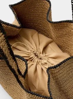 Contrast trim braided straw XL tote bag