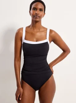 Contrast trim square-neck one-piece