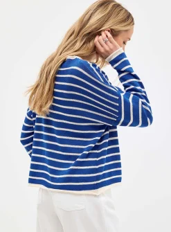 Contrasting rolled trim striped sweater