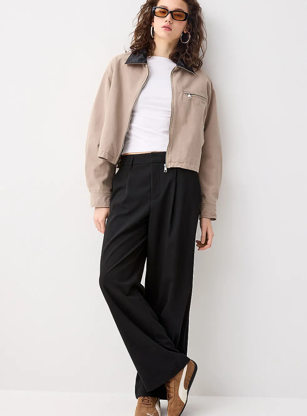 Corduroy collar cropped jacket