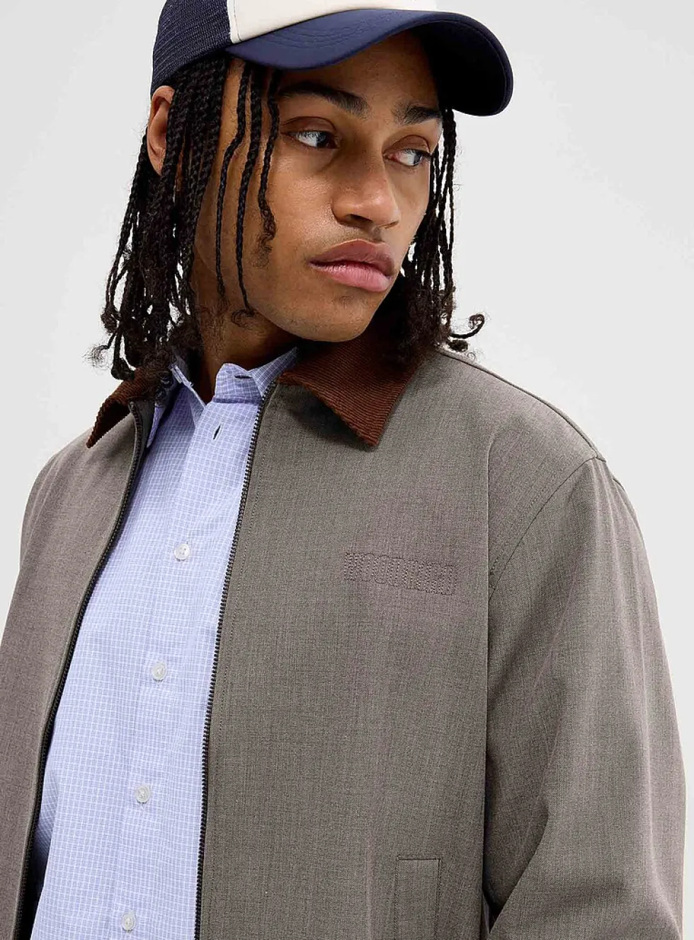 Corduroy-collar Oxford jacket