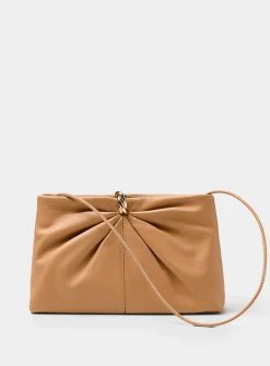 Corrine triple-ring pleated suede clutch