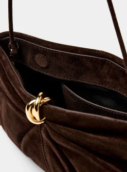 Corrine triple-ring pleated suede clutch