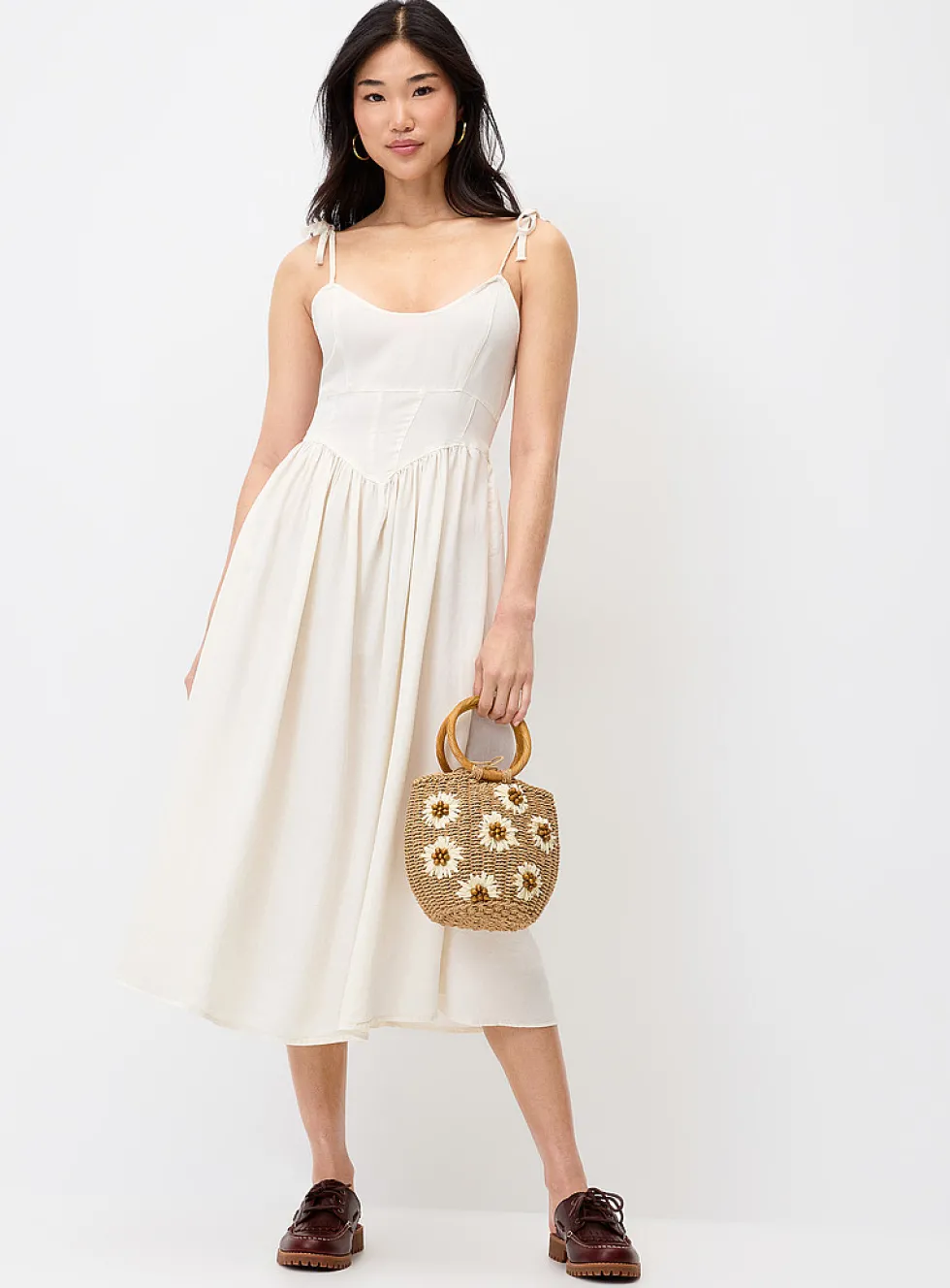 Corset faux-denim maxi dress