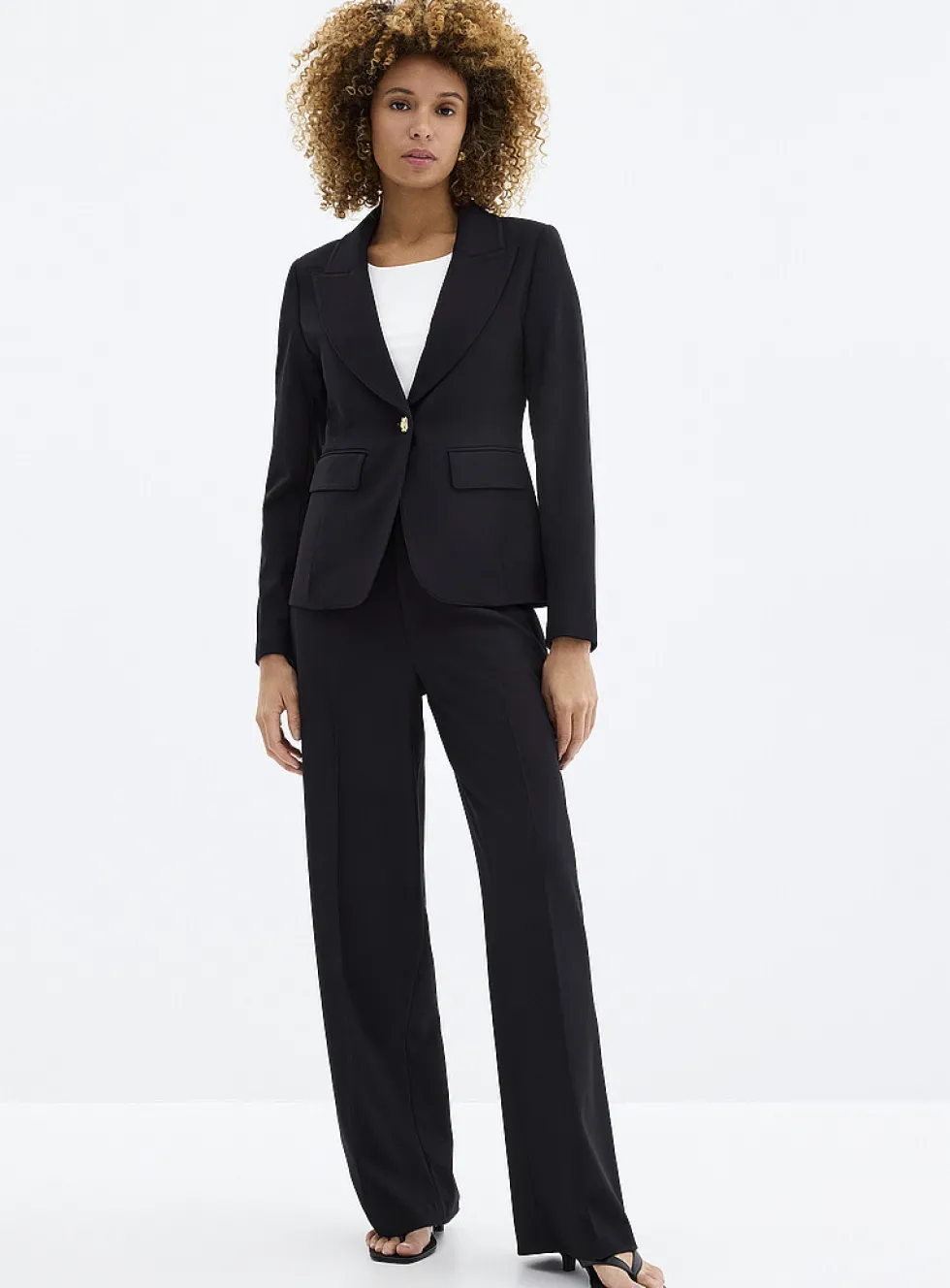 Crest-button stretch crepe fitted blazer