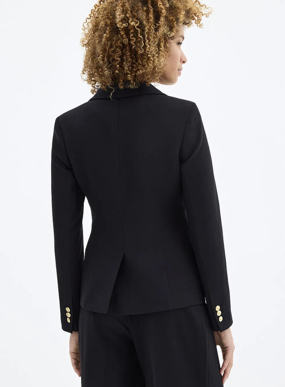 Crest-button stretch crepe fitted blazer