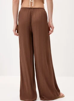 Crinkled elastic-waist wide-leg pant