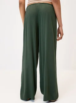 Crinkled elastic-waist wide-leg pant