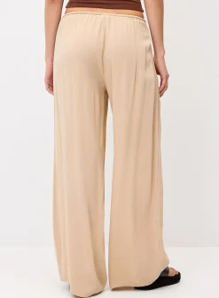Crinkled elastic-waist wide-leg pant