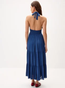 Crinkled halter-neck maxi dress