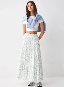 Crinkled ruffled-tier skirt