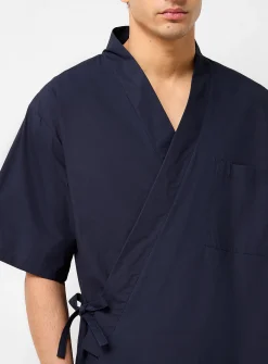 Crisp navy poplin kimono robe