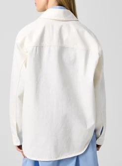 Crocheted logo ivory denim overshirt