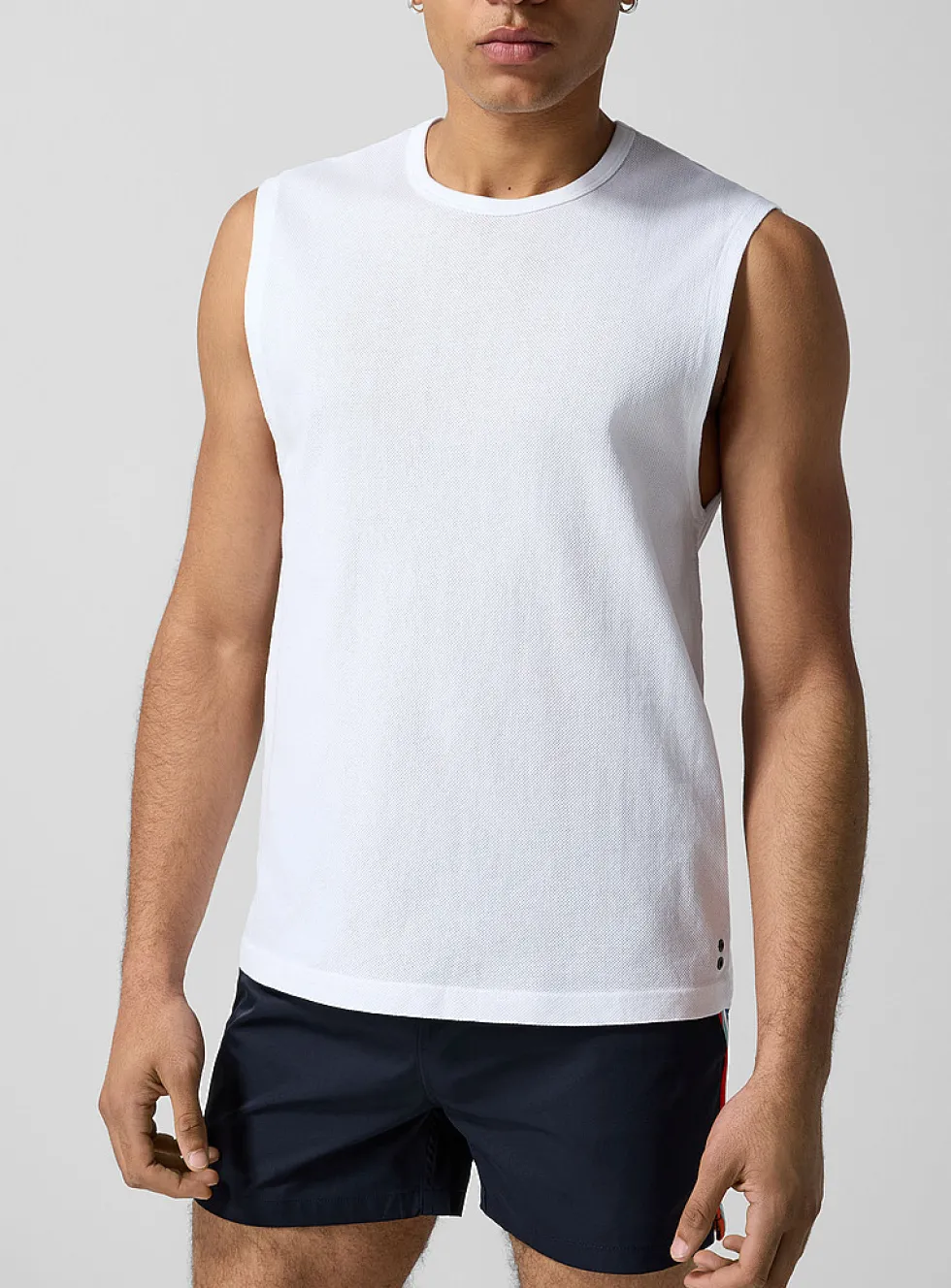 Crocheted mesh muscle tee