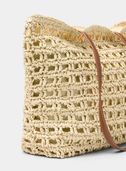 Crocheted straw tote bag
