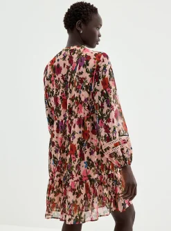 Crocheted trims floral chiffon dress