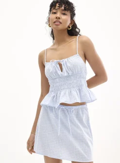 Cropped smocked cotton tank