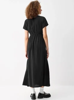 Crossover neckline crepe maxi dress