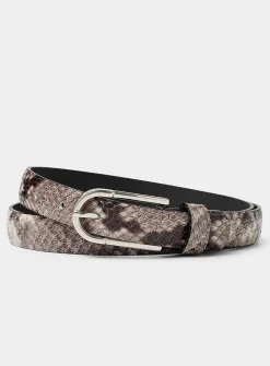 D-buckle glossy snakeskin leather thin belt