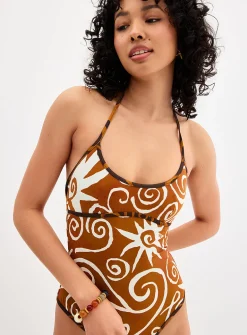 Della solar spiral halter one-piece