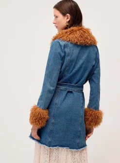 Denim and faux-shearling jacket