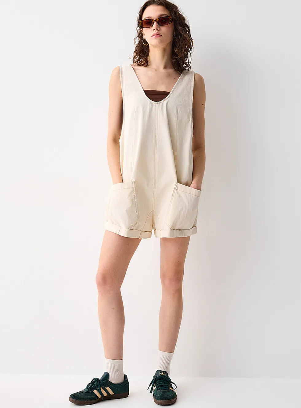 Denim carpenter romper