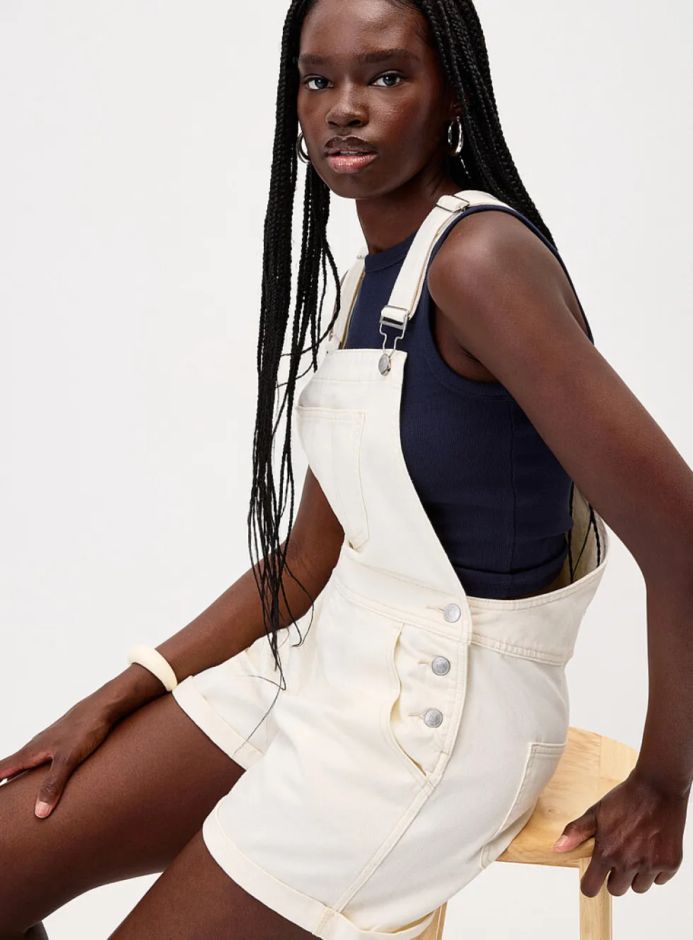 Denim overall shorts