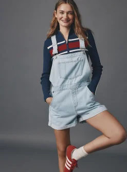 Denim overall shorts