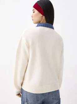 Denim polo collar sweater