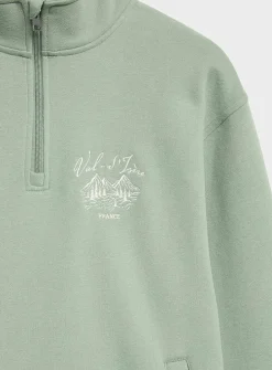 Destination embroidery zip-neck sweatshirt