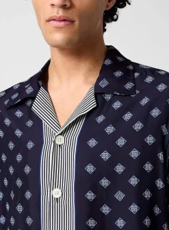 Diamonds and stripes pure silk cabana shirt