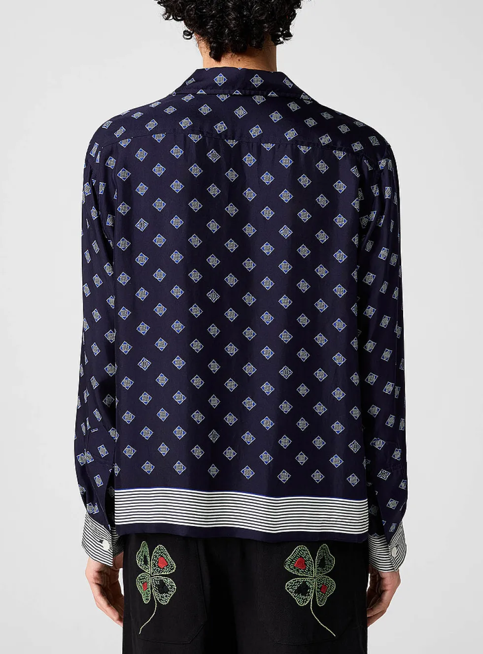 Diamonds and stripes pure silk cabana shirt