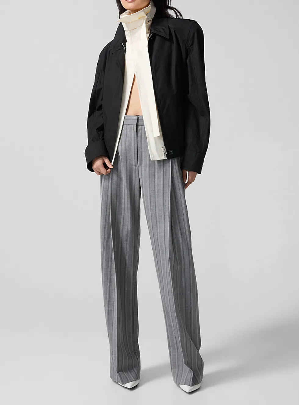 Double-pleated striped dress pant
