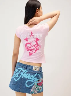 Dragon print denim miniskirt