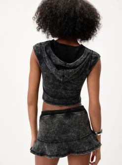 Drawcord neckline hooded T-shirt