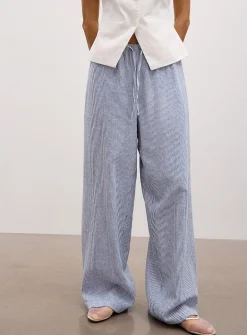 Drawcord waist linen-blend wide-leg pant