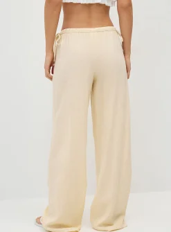 Drawcord waist linen-blend wide-leg pant