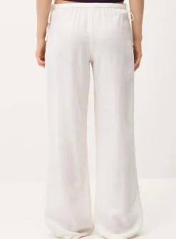 Drawcord waist linen-blend wide-leg pant