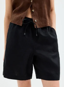 Drawcord waist pure linen Bermuda short