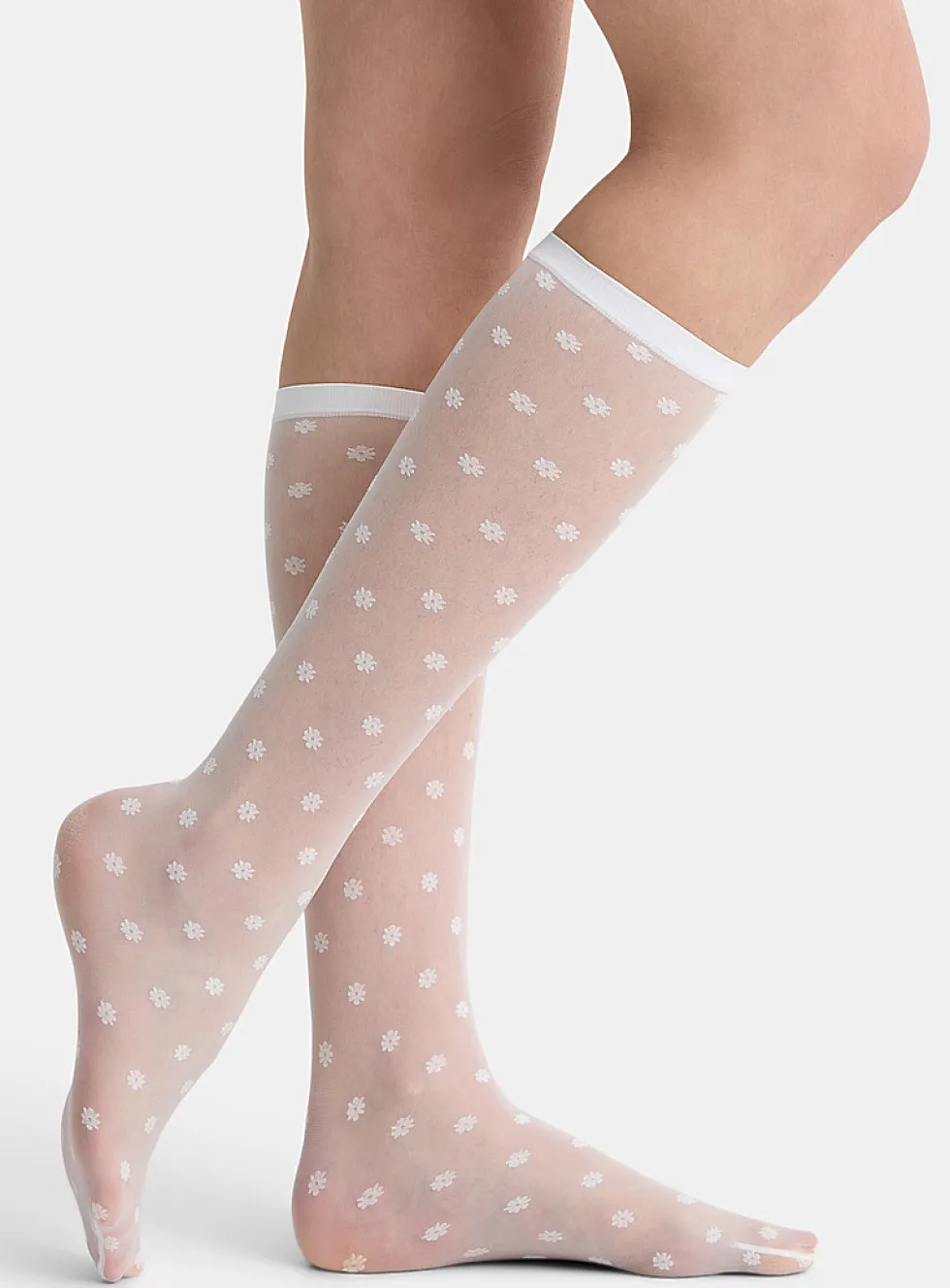 Ebony flower sheer knee-highs
