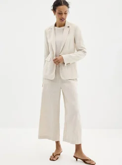 Elastic waist pure linen capri pant