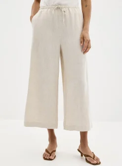 Elastic waist pure linen capri pant