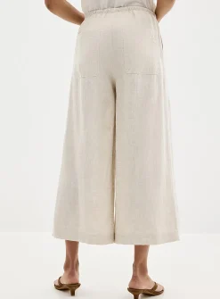 Elastic waist pure linen capri pant