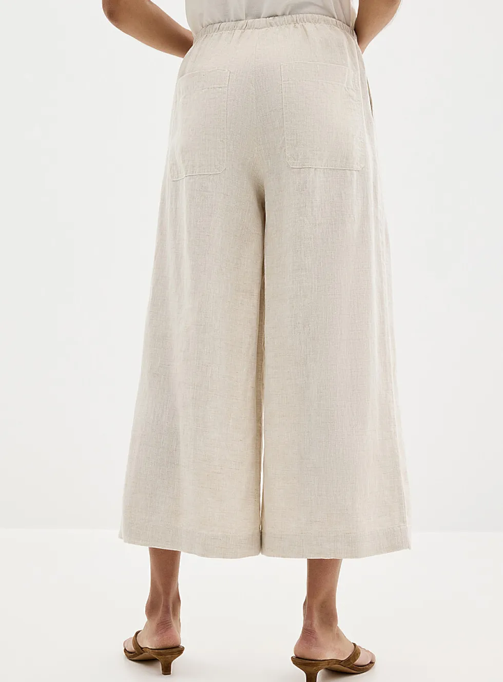 Elastic waist pure linen capri pant