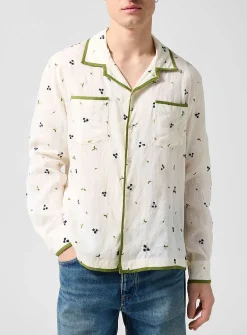 Embroidered blackberries sheer linen shirt