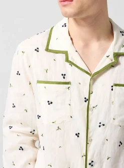 Embroidered blackberries sheer linen shirt