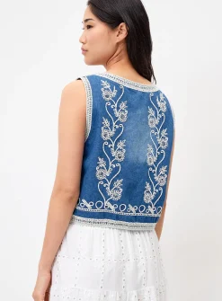 Embroidered flowers denim vest