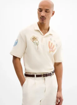 Embroidered Johnny collar polo