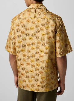 Embroidered suns pure silk cabana shirt