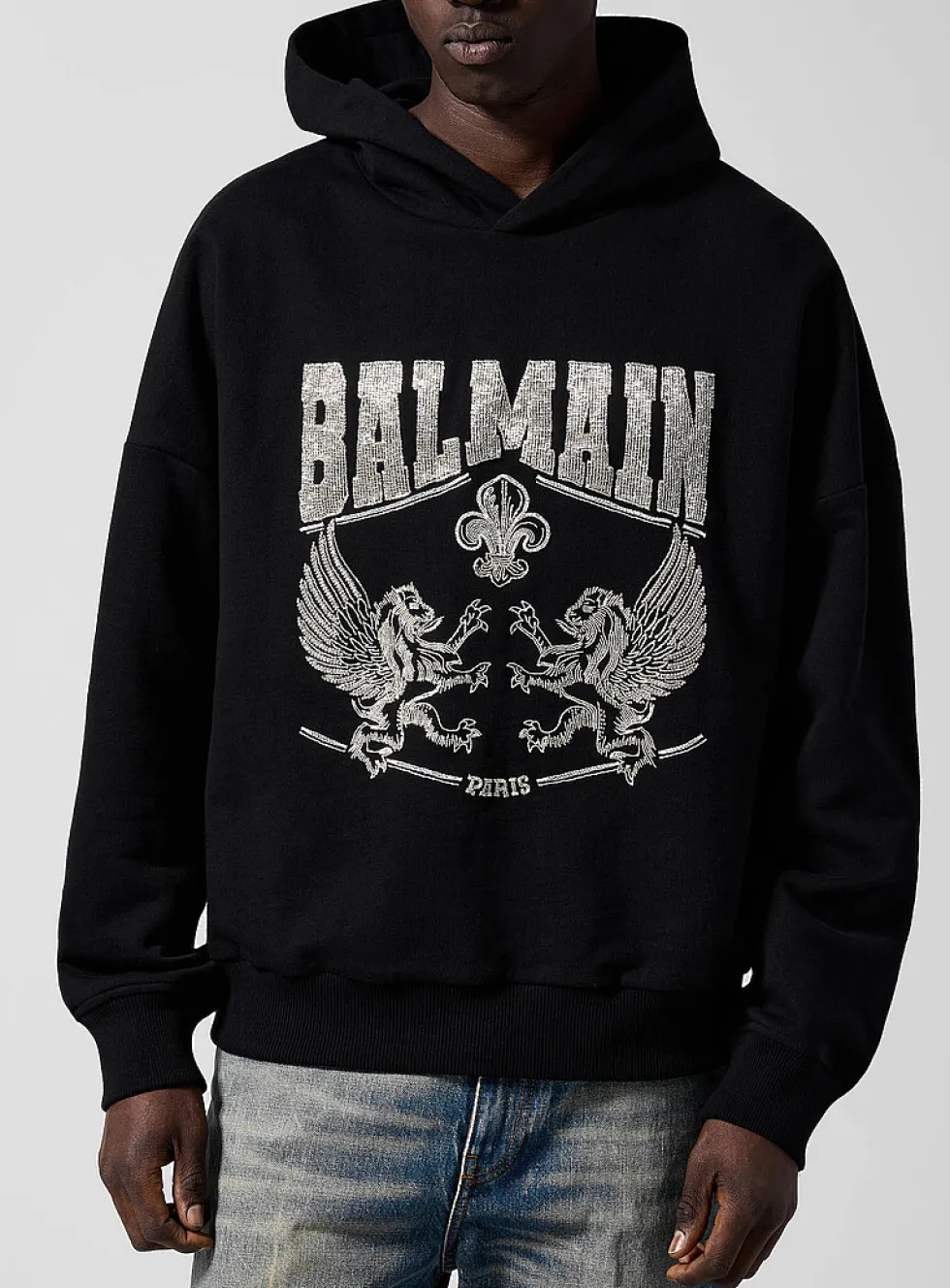 Embroidered-bead hoodie sweat